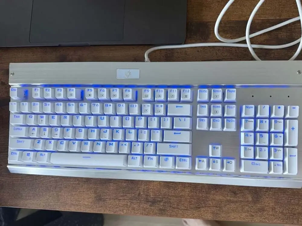 EagleTec KG011 Wired Mechanical Keyboard with Blue LED Backlight and Silver Alum